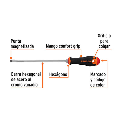 Desarmador Plano Truper 1/4" x 8"