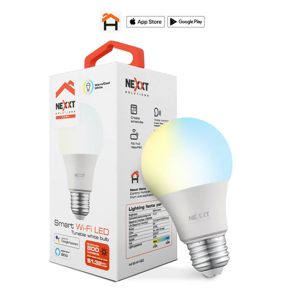 Foco Nexxt LED Inteligente Regulable Luz Calida Blanca Fria WiFi Alexa Google E26 E27 9W Codigo NHB-W120