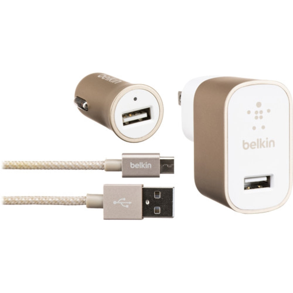 Cargador Belkin USB-A 2.4A con Cable MicroUSB de 1.2m Incluye cargador de auto 2.4A Codigo F8M991TT04-GLD