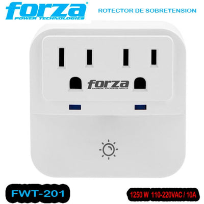 Tomacorriente Forza con Protector de Sobretension 2 tomas con Luz nocturna Codigo FWT201