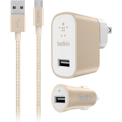 Cargador Belkin USB-A 2.4A con Cable MicroUSB de 1.2m Incluye cargador de auto 2.4A Codigo F8M991TT04-GLD