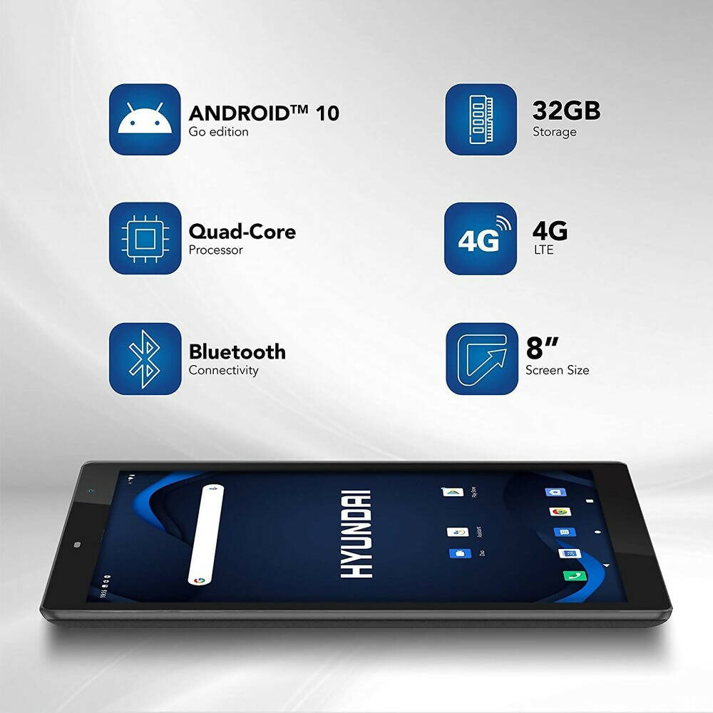 Tablet Hyundai de 8" HD IPS 2GB Ram 32GB Memoria WiFi LTE Color Negro HT8LAB1PBKLTM