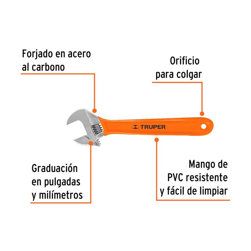 Llave Crescent Truper con Grip de 10